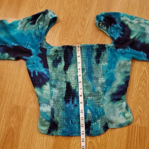 AFRM Bardot Tie Dye Smocked Square Neck Top size Medium in Teal - Picture 11 of 13